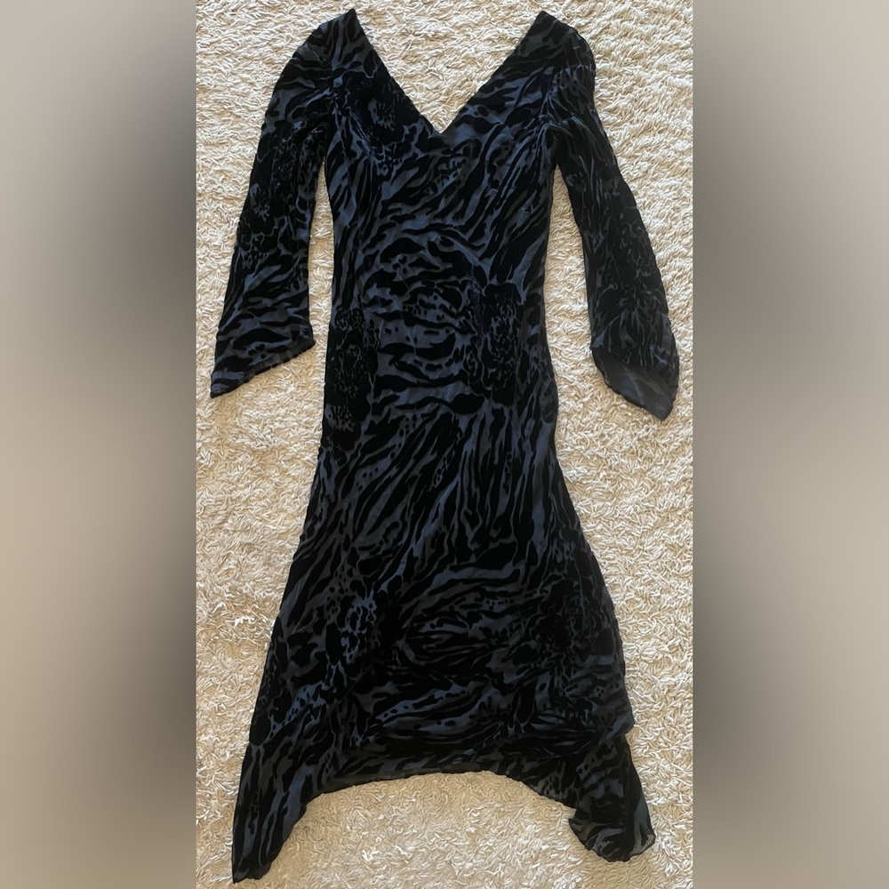 JONES NEW YORK black silk long sleeve midi mid calf velvet dress 6